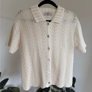 Orvis Ivory Knit Button-Up Top